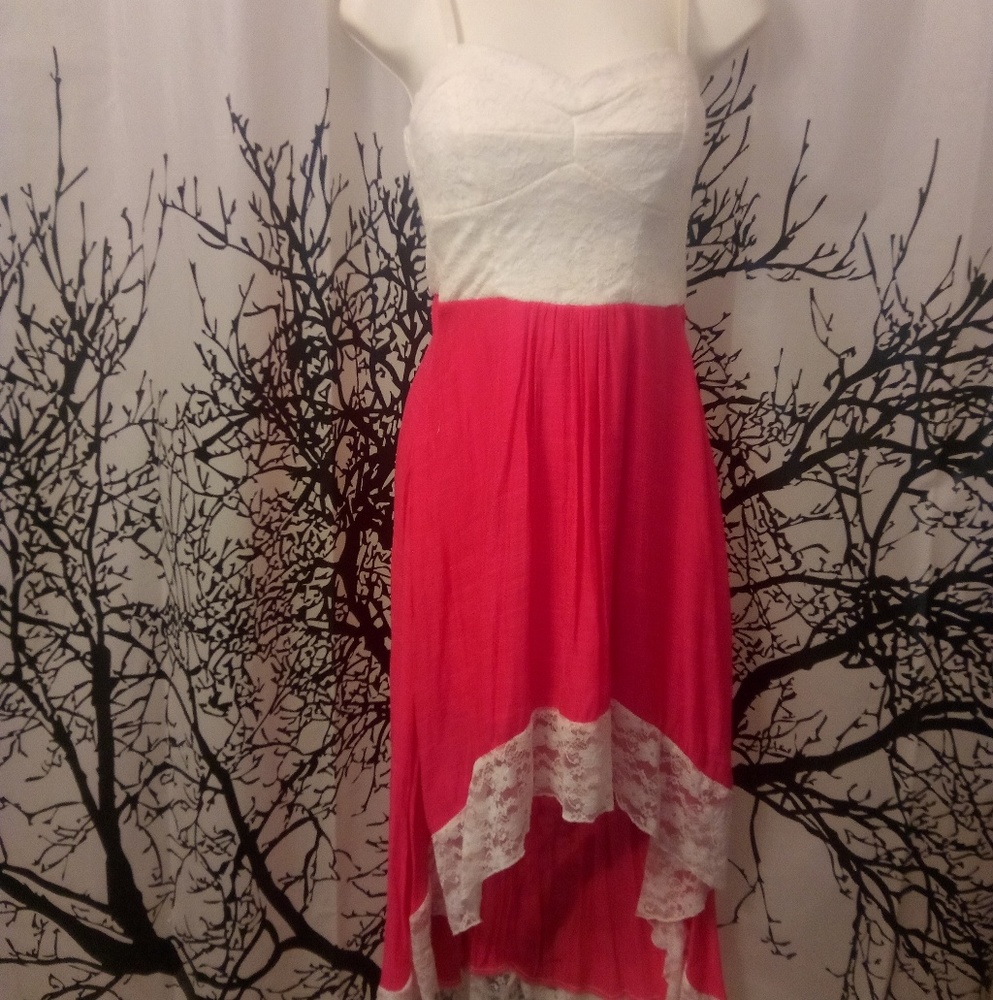 Lily Rose High Low pink & white dress with lace